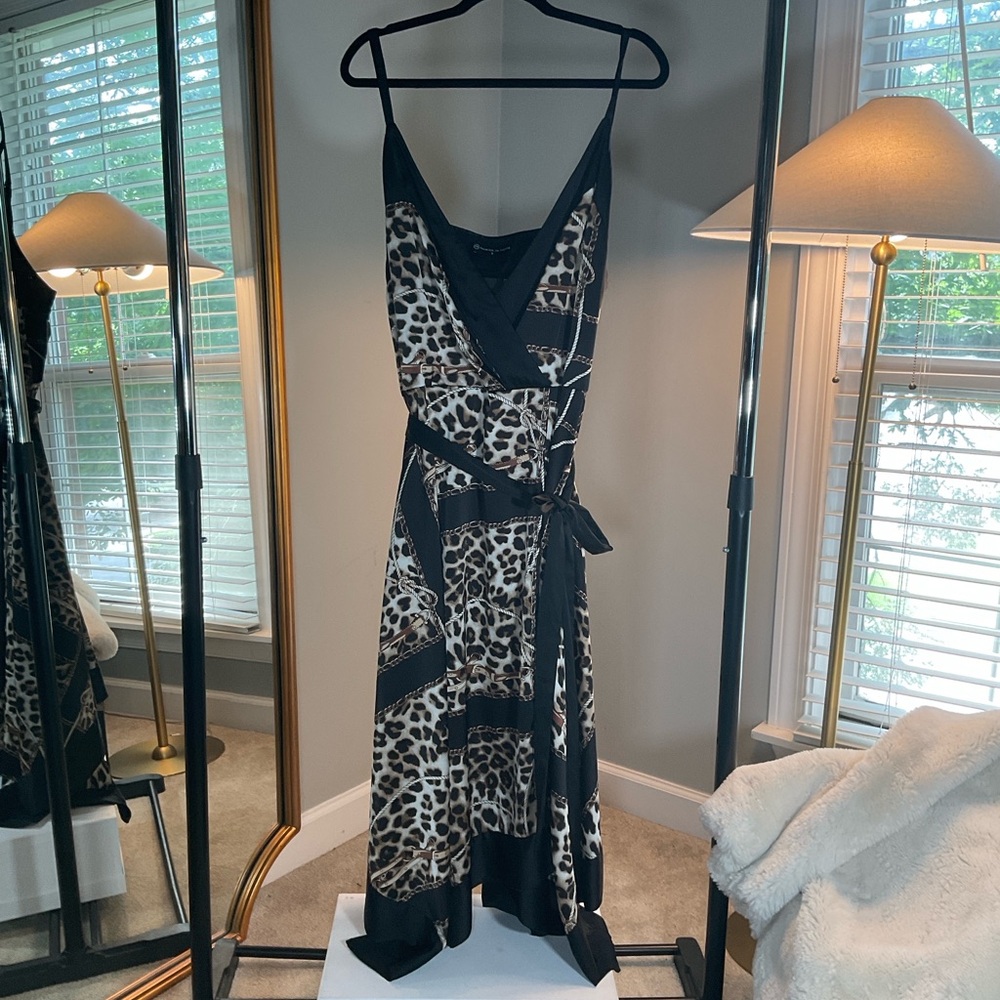 Fashion to Figure Black and Leopard Handkerchief Hem Dress Sz 3 - 24/26